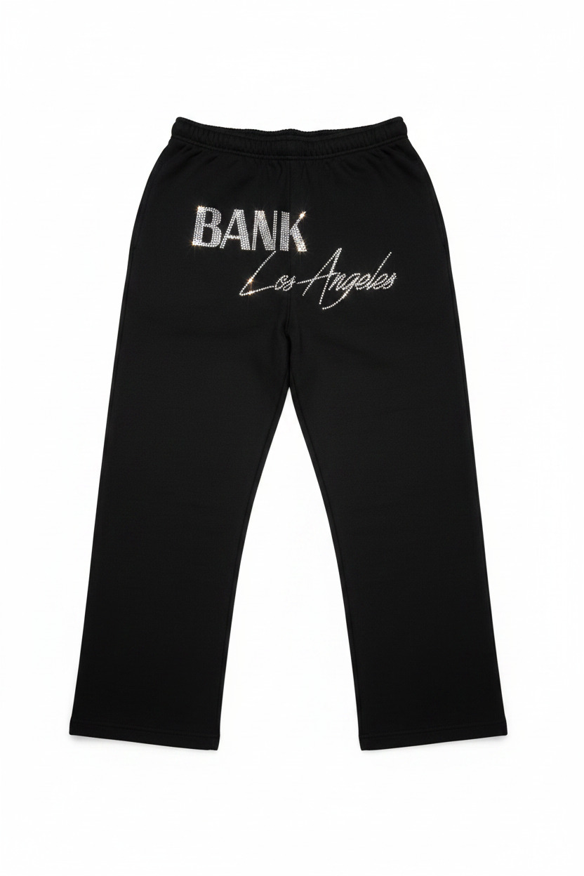 BANK LA Rhinestone Sweatpants - Front Shot